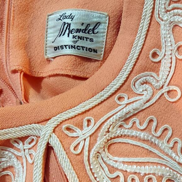 Vintage 60s Keyhole Dress Peach Knit White Cord Trim Sz L B38 W38 L22 - Hey Viv - Picture 6 of 7